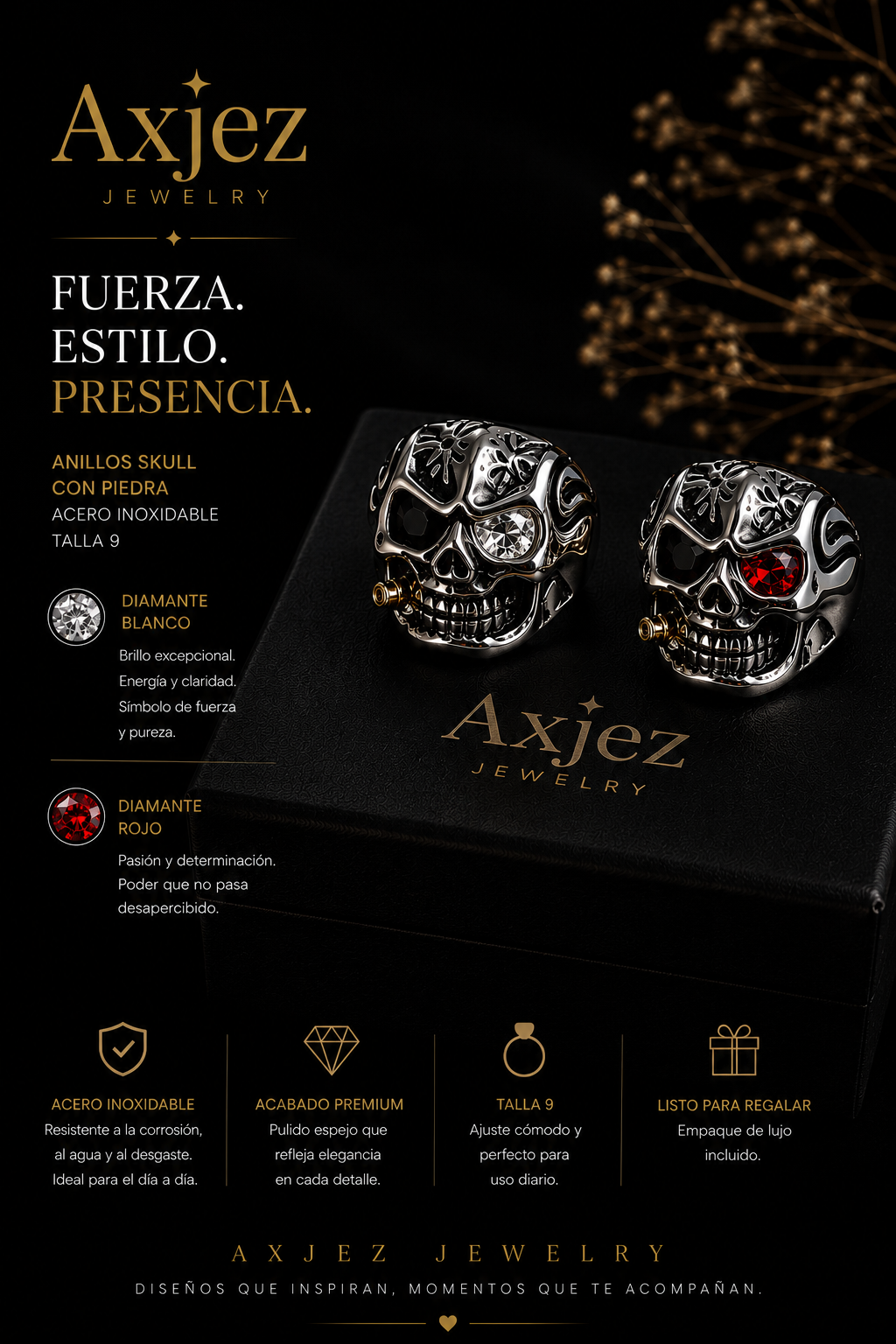 Skull ring white stone