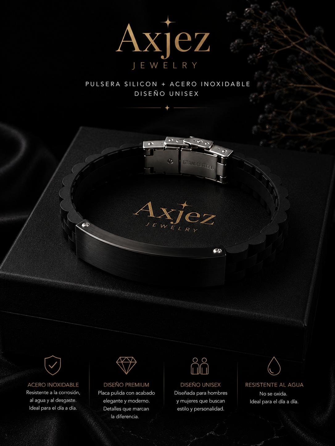 Silicon + stainless steel pulsera unisex
