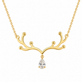 Gold Tone Yellow Gold Plated Antler Charm Pendant Teardrop CZ Cable Chain