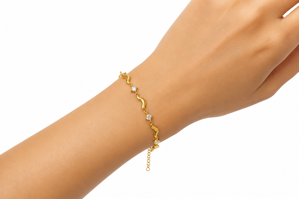 Wave shape bracelet 18k gold plated for women’s